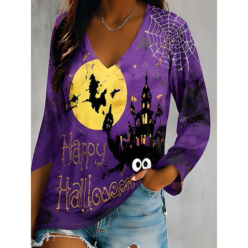 Halloween Graphic V-Neck Top
