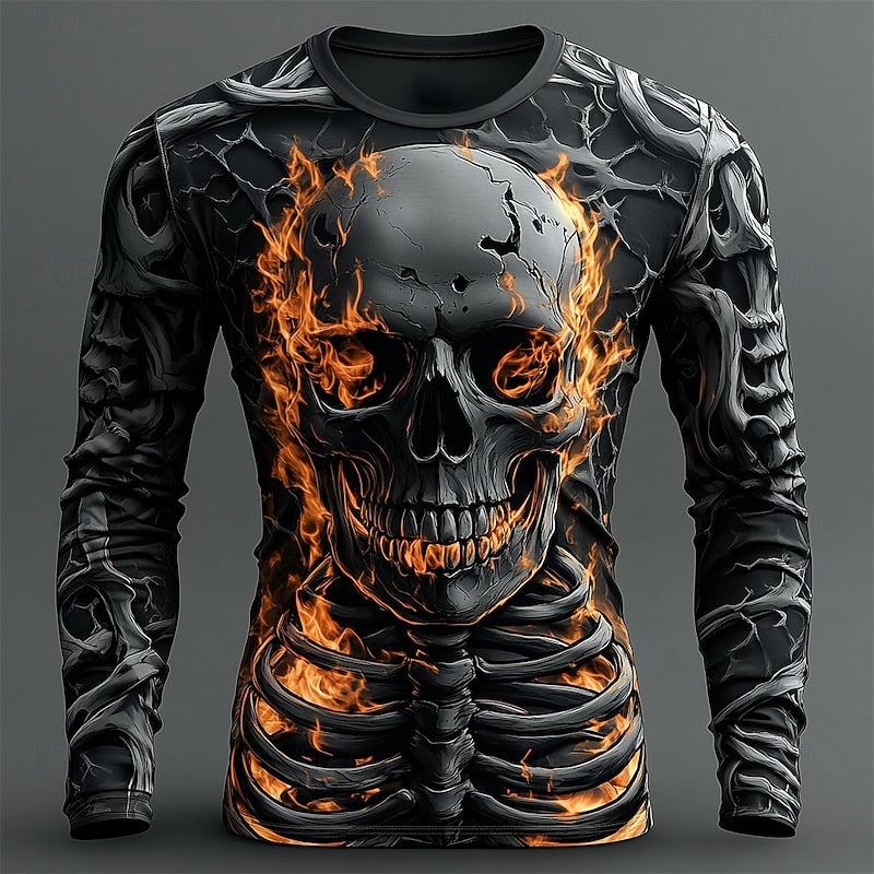 Flame Skeleton Long-Sleeve Halloween Shirt