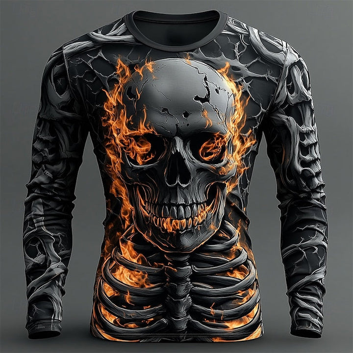 Flame Skeleton Long-Sleeve Halloween Shirt