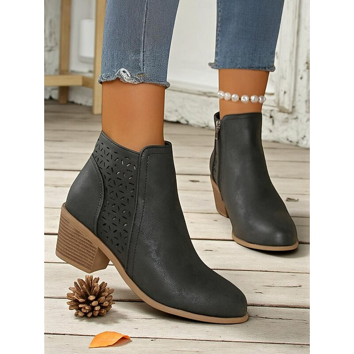 Cutout Low-Heel Ankle Boots