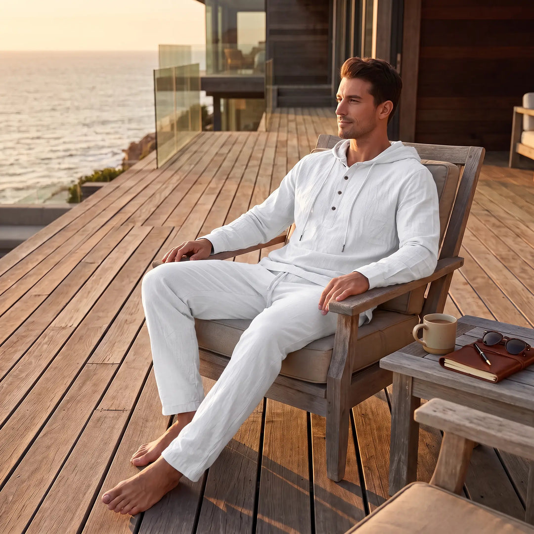 A man relaxes in a white men&