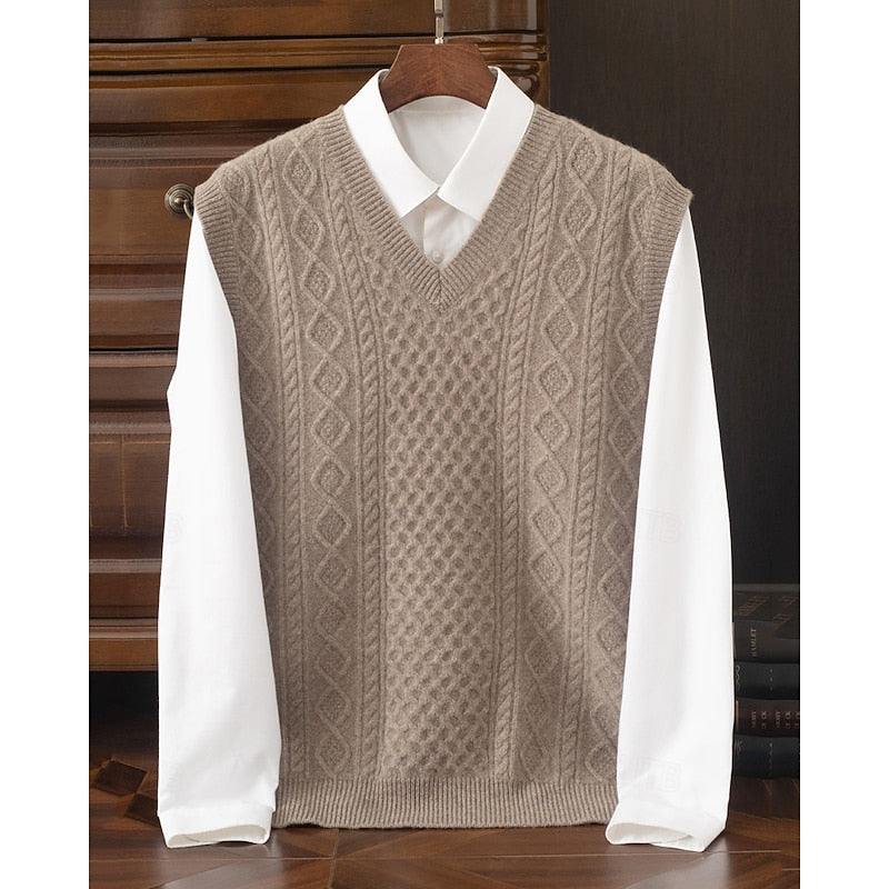 Cable-Textured V-Neck Sweater Vest