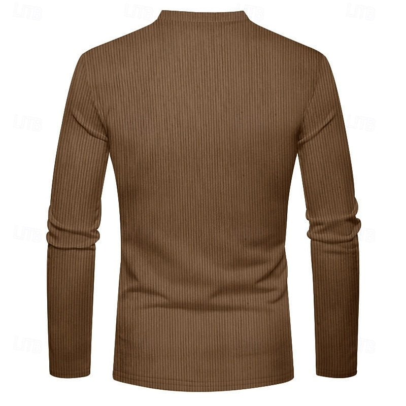 Ribbed Long Sleeve Henley Shirt
