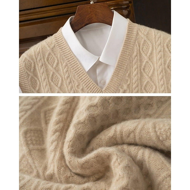 Cable-Textured V-Neck Sweater Vest