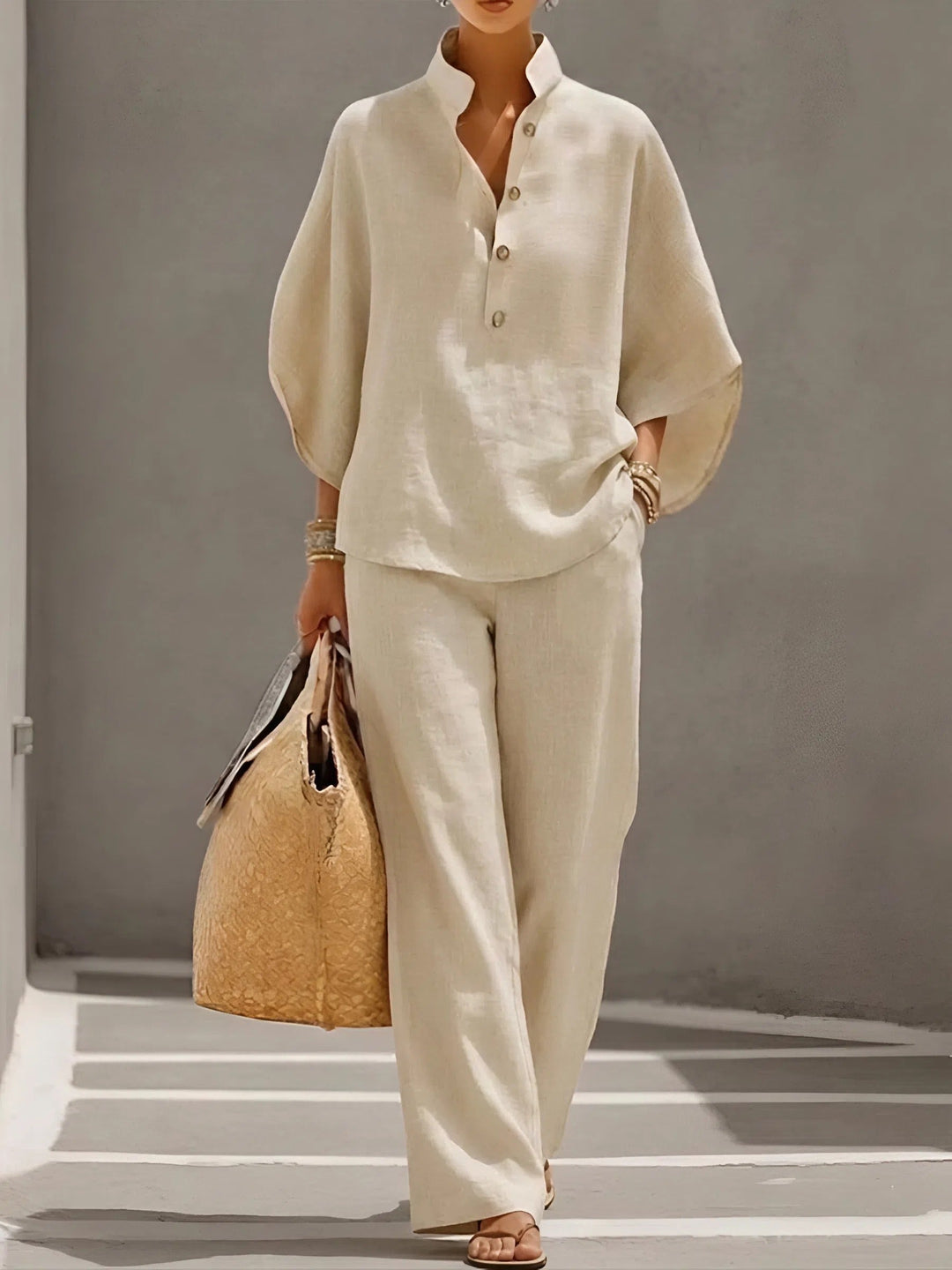 Wide Leg Collar Two-Piece Set