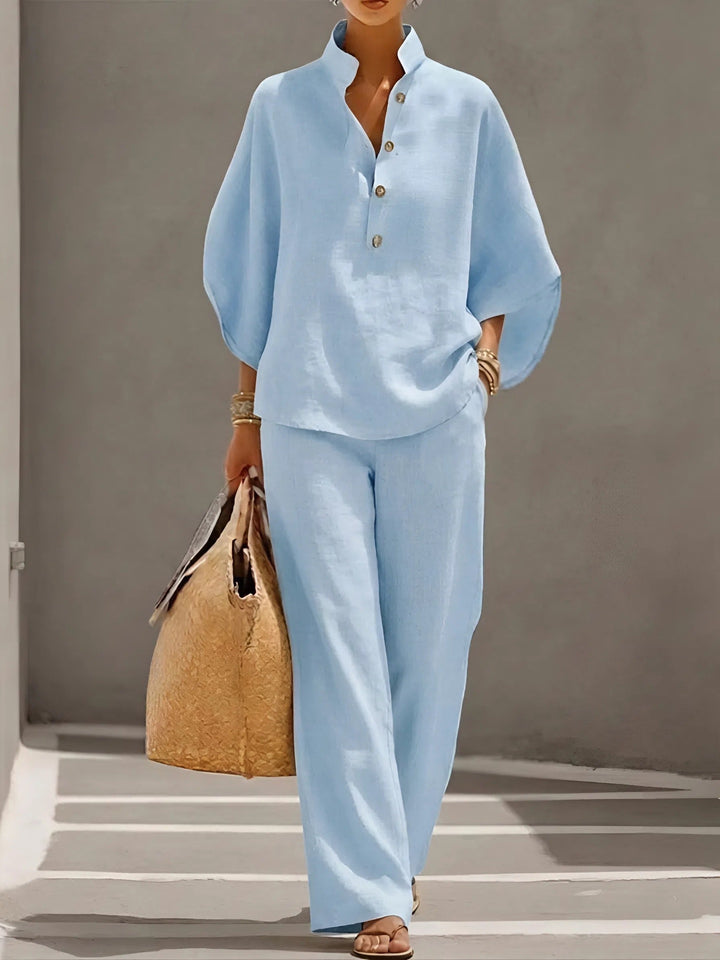 Wide Leg Collar Two-Piece Set