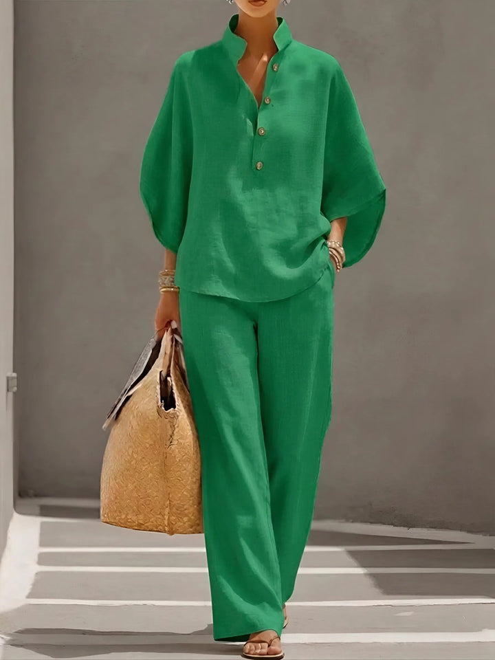 Wide Leg Collar Two-Piece Set