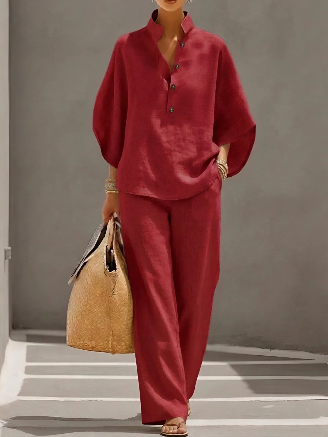 Wide Leg Collar Two-Piece Set