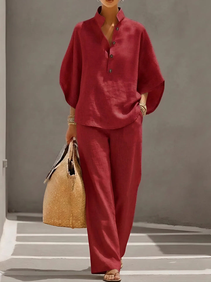 Wide Leg Collar Two-Piece Set