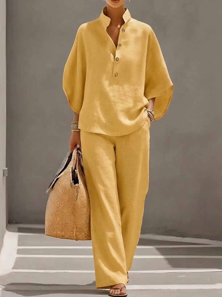 Wide Leg Collar Two-Piece Set