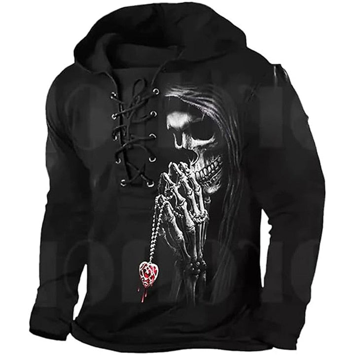 Halloween Lace-Up Skull Hoodie