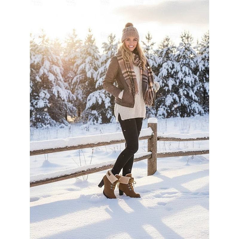 Fur-Trimmed Lace-Up Winter Boots