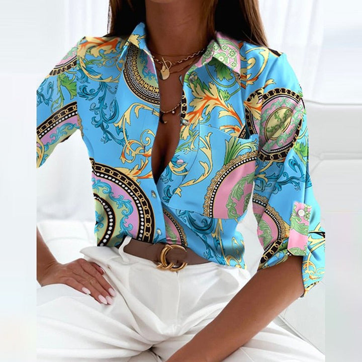 Classic Collared Printed Blouse