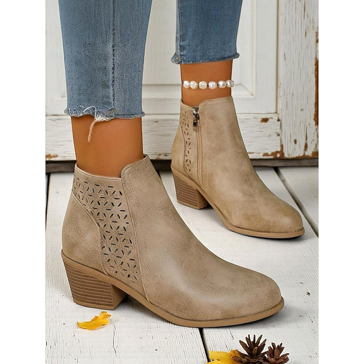 Cutout Low-Heel Ankle Boots