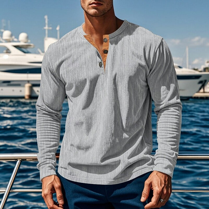 Ribbed Long Sleeve Henley Shirt