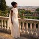 Zaylin - Ivory Formal Gown with Pearl Embroidery & Sheer Cape